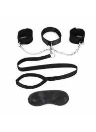 Чёрный ошейник с наручниками и поводком Collar Cuffs   Leash Set - Lux Fetish - купить с доставкой в Сургуте