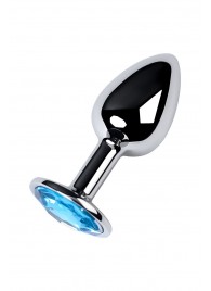 Серебристая конусовидная анальная пробка с голубым кристаллом - 7 см. - ToyFa - купить с доставкой в Сургуте