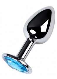 Серебристая конусовидная анальная пробка с голубым кристаллом - 7 см. - ToyFa - купить с доставкой в Сургуте
