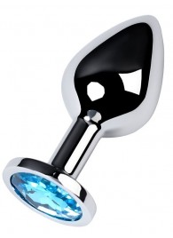 Серебристая конусовидная анальная пробка с голубым кристаллом - 8 см. - ToyFa - купить с доставкой в Сургуте