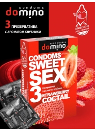 Презервативы для орального секса DOMINO Sweet Sex с ароматом клубничного коктейля  - 3 шт. - Domino - купить с доставкой в Сургуте