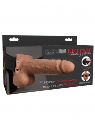 Кофейный перезаряжаемый вибрострапон 7  Hollow Rechargeable Strap-on with Balls - 20,3 см. - Pipedream - купить с доставкой в Сургуте