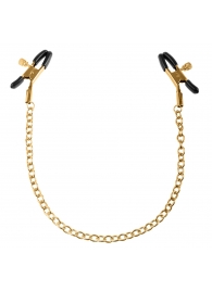 Чёрные с золотом зажимы на соски Gold Chain Nipple Clamps - Pipedream - купить с доставкой в Сургуте