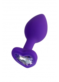 Фиолетовая анальная втулка Diamond Heart с прозрачным кристаллом - 7 см. - ToyFa - купить с доставкой в Сургуте
