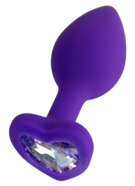 Фиолетовая анальная втулка Diamond Heart с прозрачным кристаллом - 7 см. - ToyFa - купить с доставкой в Сургуте