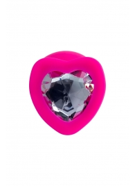 Розовая анальная втулка Diamond Heart с прозрачным кристаллом - 9,5 см. - ToyFa - купить с доставкой в Сургуте