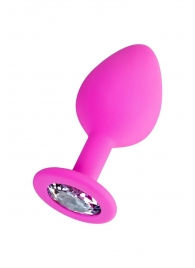 Розовая анальная втулка Brilliant с прозрачным кристаллом - 8 см. - ToyFa - купить с доставкой в Сургуте