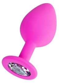 Розовая анальная втулка Brilliant с прозрачным кристаллом - 8 см. - ToyFa - купить с доставкой в Сургуте