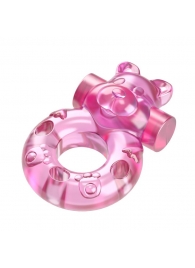 Розовое эрекционное виброкольцо на пенис Pink Bear - Baile - в Сургуте купить с доставкой