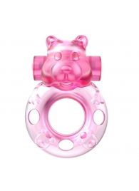 Розовое эрекционное виброкольцо на пенис Pink Bear - Baile - в Сургуте купить с доставкой