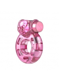 Розовое эрекционное кольцо с вибрацией Pink Bear - Baile - в Сургуте купить с доставкой