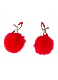 Зажимы на соски Angelic с красными меховыми шариками - Lola Games - купить с доставкой в Сургуте