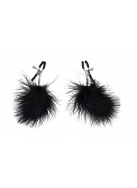 Зажимы на соски с черным пухом Euphoric - Lola Games - купить с доставкой в Сургуте