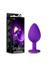 Фиолетовая анальная пробка Bling Plug Medium с золотистым стразом - 8,3 см. - Blush Novelties - купить с доставкой в Сургуте