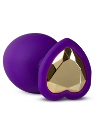 Фиолетовая анальная пробка Bling Plug Large с золотистым стразом - 9,5 см. - Blush Novelties - купить с доставкой в Сургуте