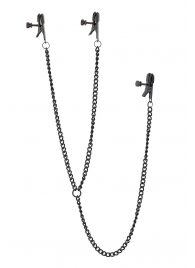 Черные зажимы на соски и клитор на цепочке DELUXE NIPPLE   CLIT CLAMPS - Dream Toys - купить с доставкой в Сургуте