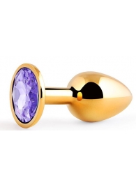 Золотистая анальная пробка с фиолетовым стразом - 7,2 см. - Anal Jewelry Plug - купить с доставкой в Сургуте