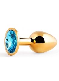 Золотистая анальная пробка с голубым стразом - 7,2 см. - Anal Jewelry Plug - купить с доставкой в Сургуте