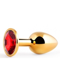 Золотистая анальная пробка с красным стразом - 7,2 см. - Anal Jewelry Plug - купить с доставкой в Сургуте