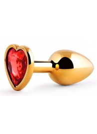 Золотистая анальная пробка с красным стразом-сердечком - 7 см. - Anal Jewelry Plug - купить с доставкой в Сургуте