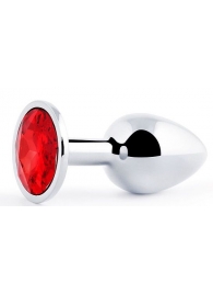 Серебристая анальная пробка с красным стразом - 7,2 см. - Anal Jewelry Plug - купить с доставкой в Сургуте