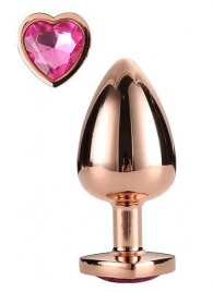 Золотистая анальная втулка с кристаллом-сердечком розового цвета - 7,1 см. - Dream Toys - купить с доставкой в Сургуте