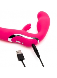 Ярко-розовый безремневой страпон Rechargeable Vibrating Strapless Strap-On - Happy Rabbit - купить с доставкой в Сургуте