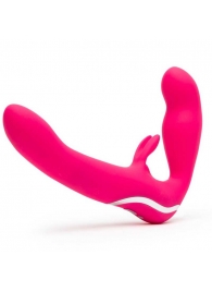 Ярко-розовый безремневой страпон Rechargeable Vibrating Strapless Strap-On - Happy Rabbit - купить с доставкой в Сургуте