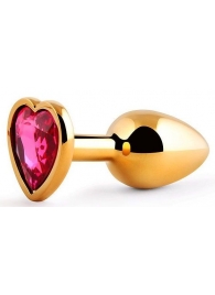 Золотистая анальная пробка с малиновым кристаллом-сердечком - 7 см. - Anal Jewelry Plug - купить с доставкой в Сургуте