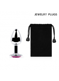 Серебристая анальная пробка с малиновым кристаллом - 7,2 см. - Anal Jewelry Plug - купить с доставкой в Сургуте