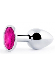 Серебристая анальная пробка с малиновым кристаллом - 7,2 см. - Anal Jewelry Plug - купить с доставкой в Сургуте