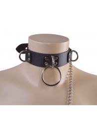Черный кожаный ошейник Big Ring - Sitabella - купить с доставкой в Сургуте
