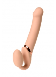 Телесный безремневой вибрострапон Vibrating Bendable Strap-On L - Strap-on-me - купить с доставкой в Сургуте