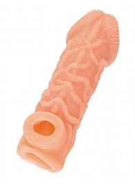 Телесная закрытая насадка с венками Cock Sleeve Size S - 13,8 см. - KOKOS - в Сургуте купить с доставкой