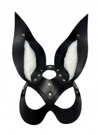 Черная маска зайки с белым мехом на ушках Miss Bunny - БДСМ Арсенал - купить с доставкой в Сургуте