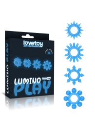 Набор из 4 голубых, светящихся в темноте эрекционных колец Lumino Play - Lovetoy - в Сургуте купить с доставкой