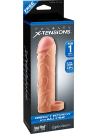 Телесная насадка с кольцом Perfect 1 Extension with Ball Strap - 17 см. - Pipedream - в Сургуте купить с доставкой