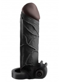 Чёрная вибронасадка с кольцом Vibrating Real Feel 2 Extension - 16 см. - Pipedream - в Сургуте купить с доставкой