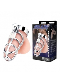 Серебристая металлическая клетка для члена с замком Enslave Cock Cage - BlueLine - купить с доставкой в Сургуте