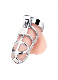 Серебристая металлическая клетка для члена с замком Enslave Cock Cage - BlueLine - купить с доставкой в Сургуте