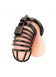 Черная металлическая клетка с замком Deluxe Chastity Cage - BlueLine - купить с доставкой в Сургуте