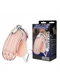 Серебристая металлическая клетка с анальным стимулятором Cock Cage - BlueLine - купить с доставкой в Сургуте