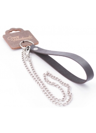 Серебристый металлический поводок с кожаной черной ручкой - 80 см. - Crazy Handmade - купить с доставкой в Сургуте