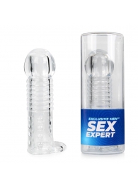 Прозрачная рельефная насадка-реалистик с петлей для мошонки - 13,5 см. - Sex Expert - в Сургуте купить с доставкой