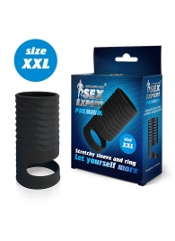 Черная открытая насадка на пенис с кольцом для мошонки XXL-size - 9,4 см. - Sex Expert - в Сургуте купить с доставкой