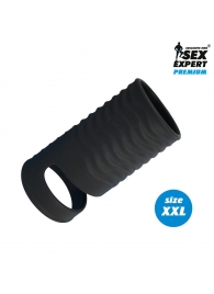 Черная открытая насадка на пенис с кольцом для мошонки XXL-size - 9,4 см. - Sex Expert - в Сургуте купить с доставкой