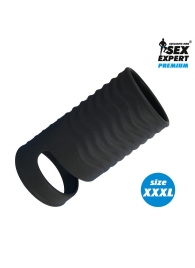 Черная открытая насадка на пенис с кольцом для мошонки XXXL-size - 9,9 см. - Sex Expert - в Сургуте купить с доставкой