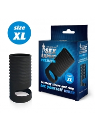 Черная открытая насадка на пенис с кольцом для мошонки XL-size - 8,9 см. - Sex Expert - в Сургуте купить с доставкой