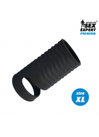 Черная открытая насадка на пенис с кольцом для мошонки XL-size - 8,9 см. - Sex Expert - в Сургуте купить с доставкой