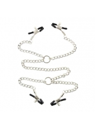 Серебристые зажимы для сосков и половых губ на тонкой цепочке - Notabu - купить с доставкой в Сургуте